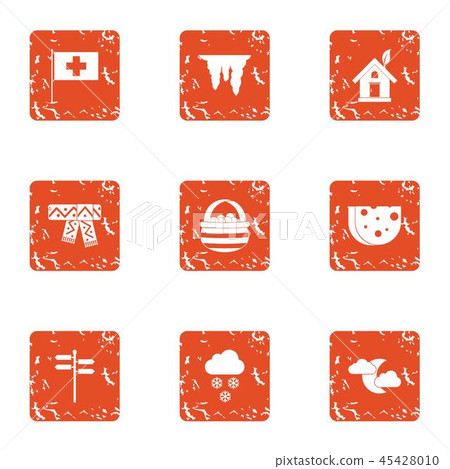 Winter house icons set, grunge style Winter house icons set, grunge style 45428010