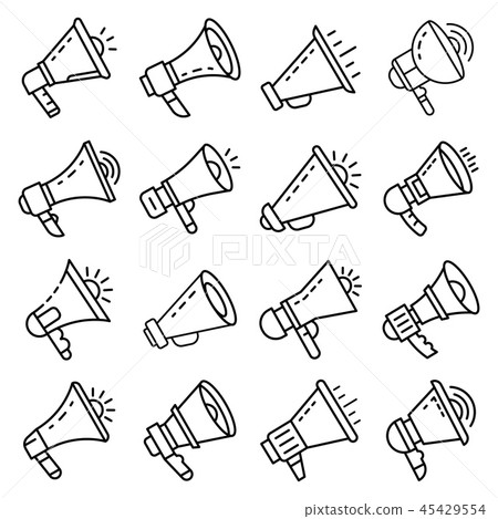 Megaphone icon set, outline style 45429554