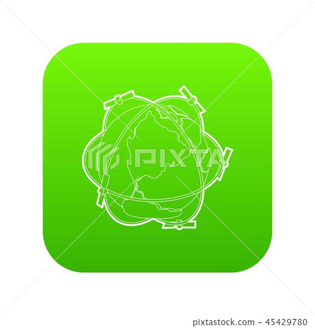 Satellite system around Earth icon green vector 45429780
