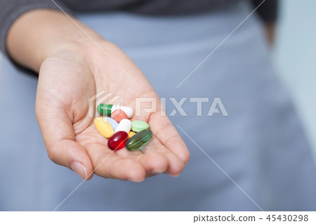 Health care items concept photo. Skin care, medical elements, pharmacy and drug capsule. 158 Health care items concept photo. Skin care, medical elements, pharmacy and drug capsule. 158 45430298
