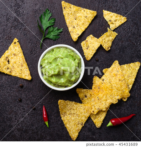 Guacamole and Corn Chips Traditional Mexican Food Guacamole and Corn Chips Traditional Mexican Food 45431689