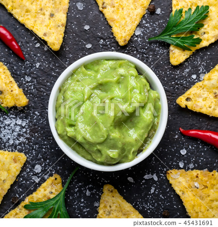 Guacamole and Corn Chips close-up Guacamole and Corn Chips close-up 45431691
