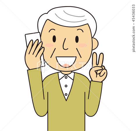 Male senior grandfather smiling calling peace sign 45436033