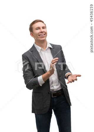 Businessman applauding cropped isolated portrait 45436159
