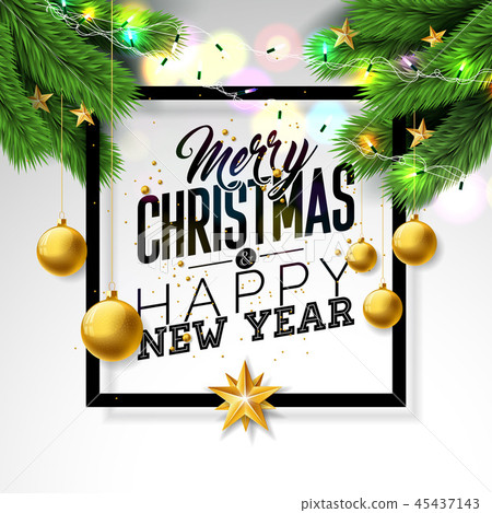 Merry Christmas Illustration on White Background with Ornamental Ball and Typography Letter. Vector 45437143