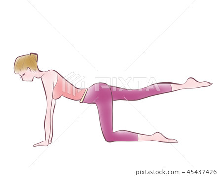 伸展·全身·一隻腳抬起·伸展運動·健康插圖圖像 45437426