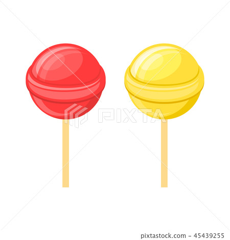 Red and Yellow Lollipops Candy on Stick Set. Vector 45439255