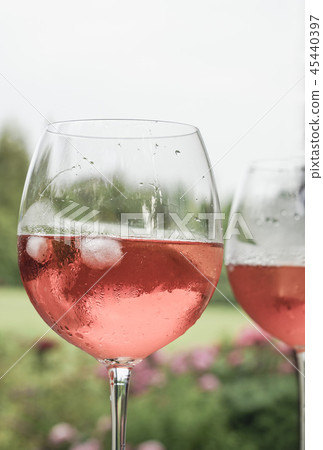 wine glasses against a garden wine glasses against a garden 45440397