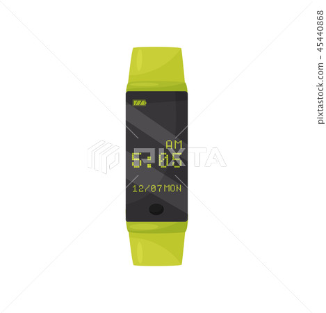 Wrist watch with bright green strap and touch display. Modern device. Flat vector design Wrist watch with bright green strap and touch display. Modern device. Flat vector design 45440868