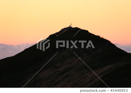 Mt. Itoyo and sunset from the main mountain hut just under the summit of Itoyo peak Mt. Itoyo and sunset from the main mountain hut just under the summit of Itoyo peak 45440953