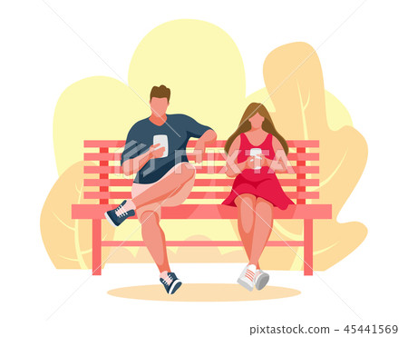 Man and girl sitting on a bench Man and girl sitting on a bench 45441569
