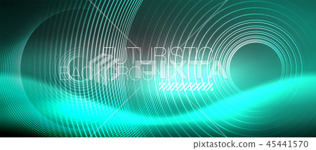 Neon circles abstract background, shiny lines 45441570