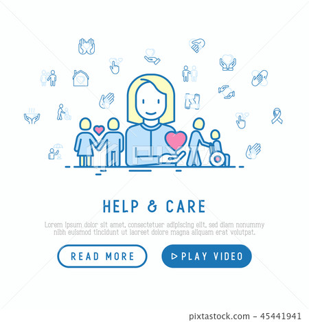 Help and care concept with thin line icons Help and care concept with thin line icons 45441941