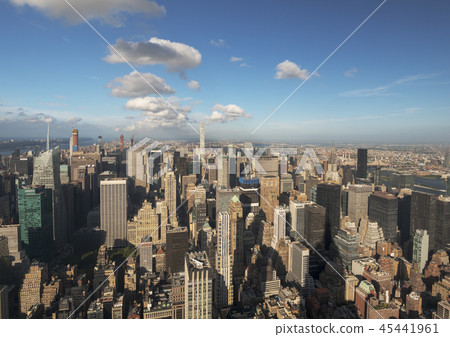 Aerial View of the skyscrapers of Upper Manhattan on a clear sunny day 45441961