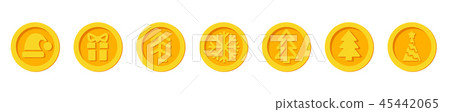 Santa Claus crypto currency Christmas winter new year holiday coins golden vector set for Christmas 45442065