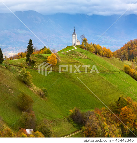 Church on top of the hill in Slovenia countryside Church on top of the hill in Slovenia countryside 45442340