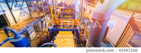 Fiberglass production industry equipment at manufacture background 45443106