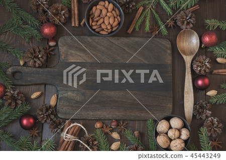 Christmas border with ingredient for baking. 45443249