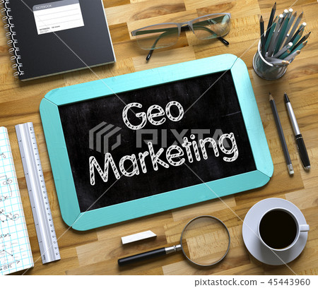Small Chalkboard with Geo Marketing. 3D Render. 45443960