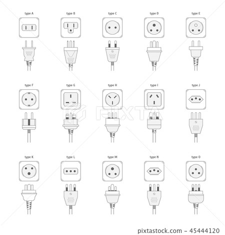 Electric Outlet Signs Black Thin Line Icon Set. Vector 45444120