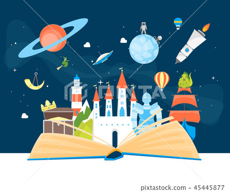 Cartoon Imagination Concept Card Poster Open Book. Vector Cartoon Imagination Concept Card Poster Open Book. Vector 45445877