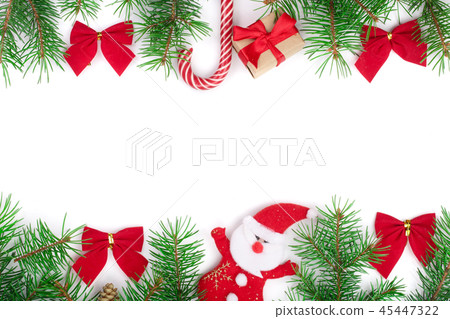 Christmas frame decorated with red bows isolated on white background with copy space for your text Christmas frame decorated with red bows isolated on white background with copy space for your text 45447322