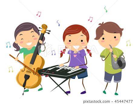 Stickman Kids Play Instruments Jazz Music 45447477
