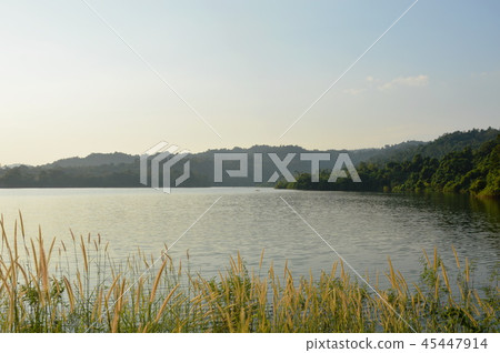 landscape of mountain on sunset in lake 45447914