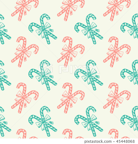 Xmas Sweets Seamless Pattern with Candy Cane Stick for Gift Wrapping Papers. 45448068