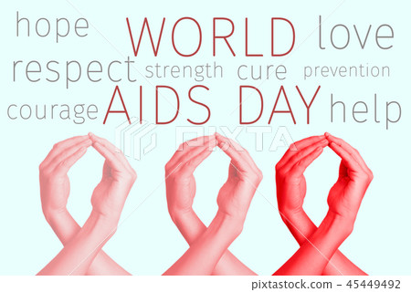 red ribbons and text world aids day 45449492