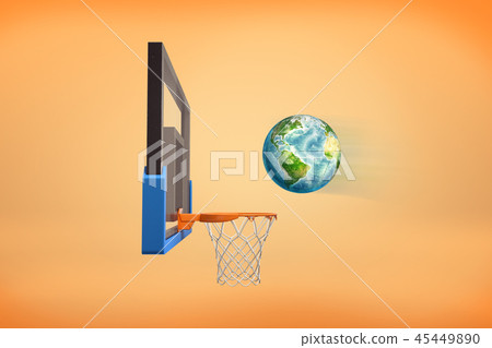 3d rendering of realistic ball looking like an Earth globe flies ready to fall inside a basketball 45449890