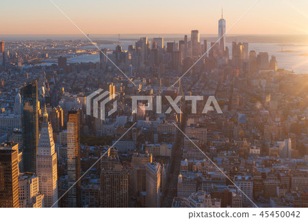 Aerial view of Manhattan with sunset Aerial view of Manhattan with sunset 45450042