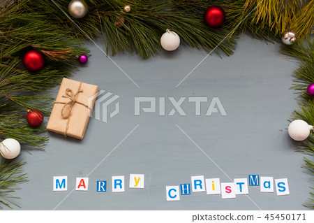 happy new year Christmas background Christmas tree Toys Gifts holidays winter 45450171