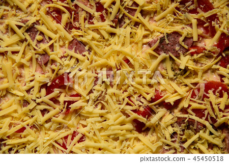 Pizza background - macro shot delicious italian pizza Pizza background - macro shot delicious italian pizza 45450518