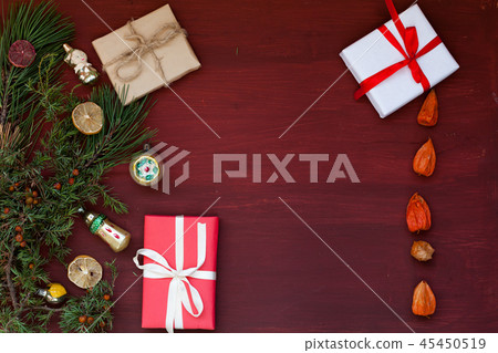 Christmas background Christmas tree new year gifts toys vacation 45450519
