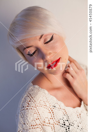beautiful blonde with short hair fashion portrait beautiful blonde with short hair fashion portrait 45450879