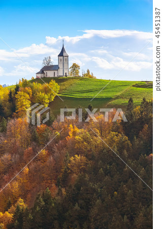 Church on top of the hill in Slovenia countryside Church on top of the hill in Slovenia countryside 45451387