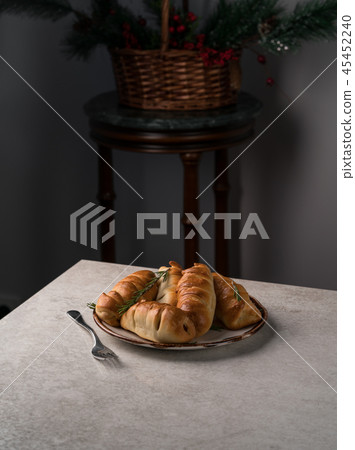 sausage rolls, festive background, homemade 45452240