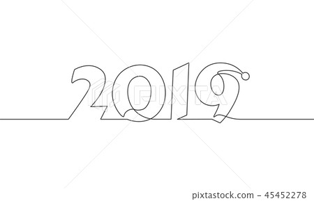 2019 New Year single continuous line art. Holiday greeting card headline decoration date numbers 45452278