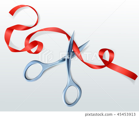 Scissors cutting red ribbon illustration 45453913