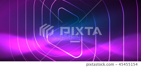 Neon glowing techno lines, hi-tech futuristic abstract background template with geometric shapes Neon glowing techno lines, hi-tech futuristic abstract background template with geometric shapes 45455154