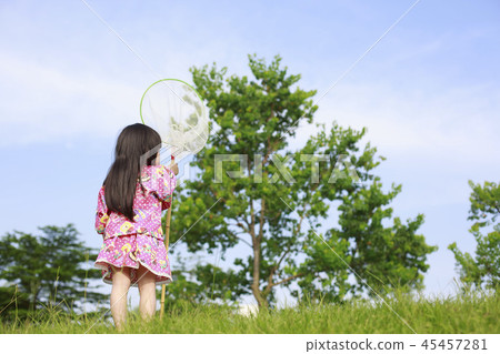 young girl with sweep net young girl with sweep net 45457281