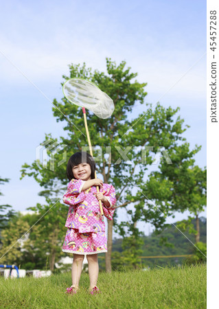 young girl with sweep net young girl with sweep net 45457288