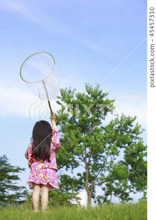 young girl with sweep net young girl with sweep net 45457310