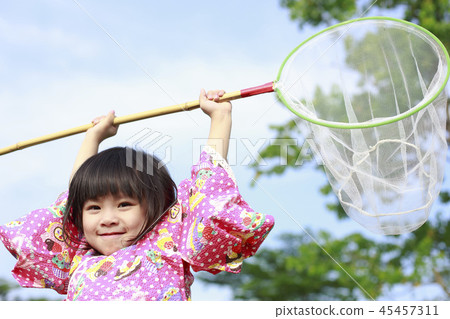 young girl with sweep net 45457311