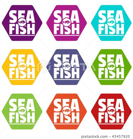 Sea fish shop icons set 9 vector Sea fish shop icons set 9 vector 45457920