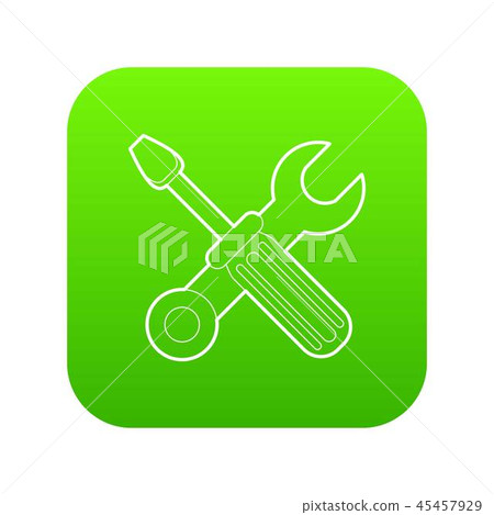 Crossed screwdriver and wrench icon green vector Crossed screwdriver and wrench icon green vector 45457929