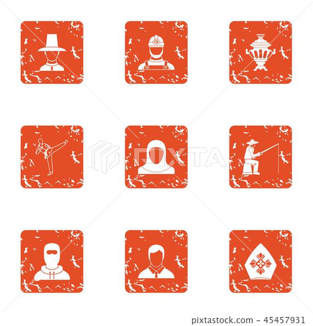 River rest icons set, grunge style River rest icons set, grunge style 45457931