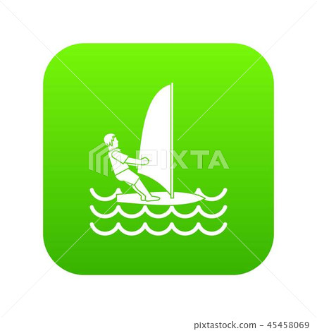 Man on windsurf icon digital green 45458069