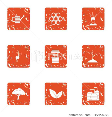 Bee plantation icons set, grunge style Bee plantation icons set, grunge style 45458070